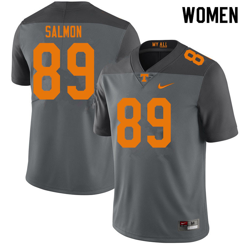 Women #89 Hunter Salmon Tennessee Volunteers College Football Jerseys Sale-Gray - Click Image to Close